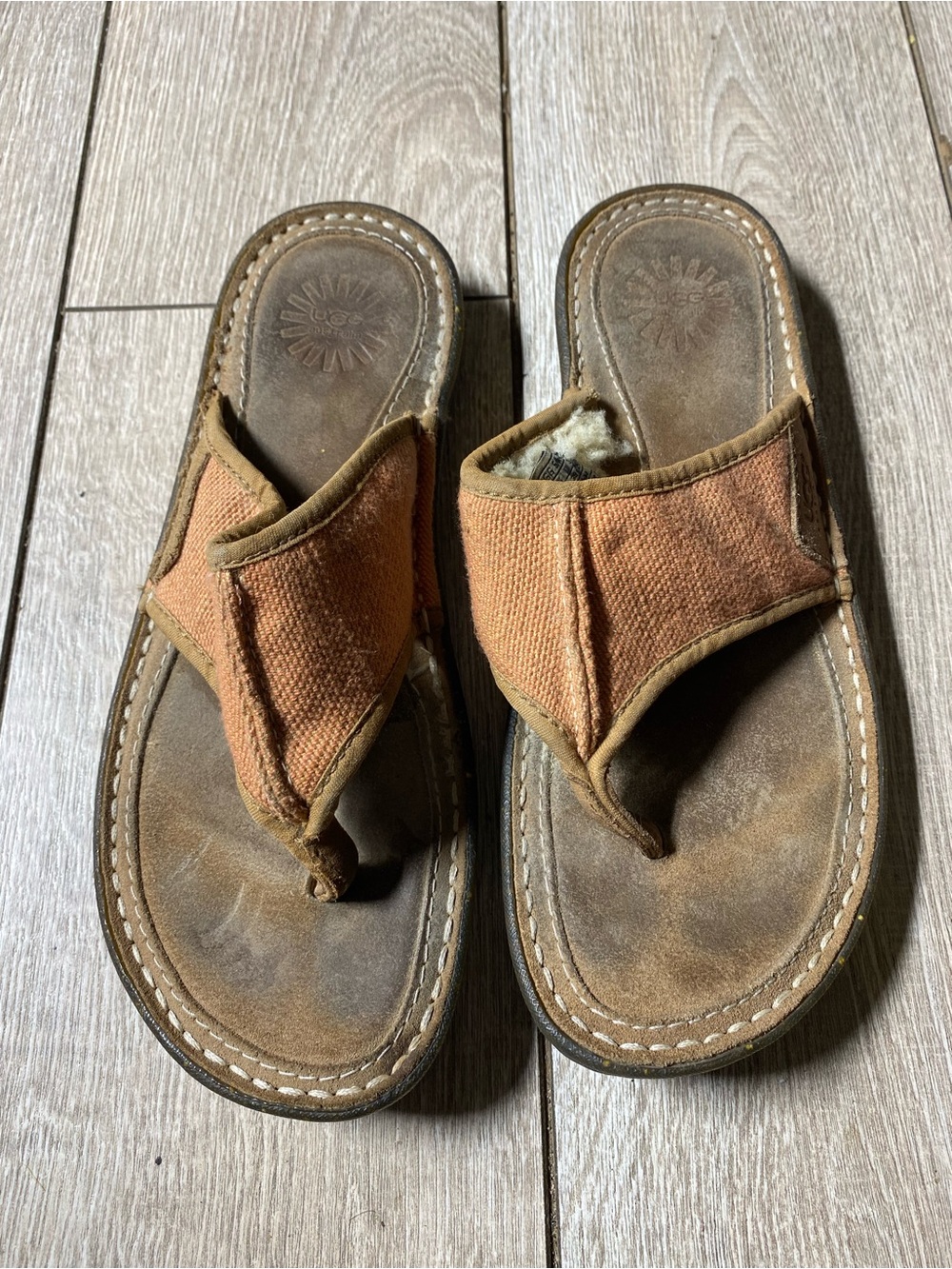 UGG Australia Matala Canvas Leather Shearling Lined Flip Flop Sandals Women’s 8